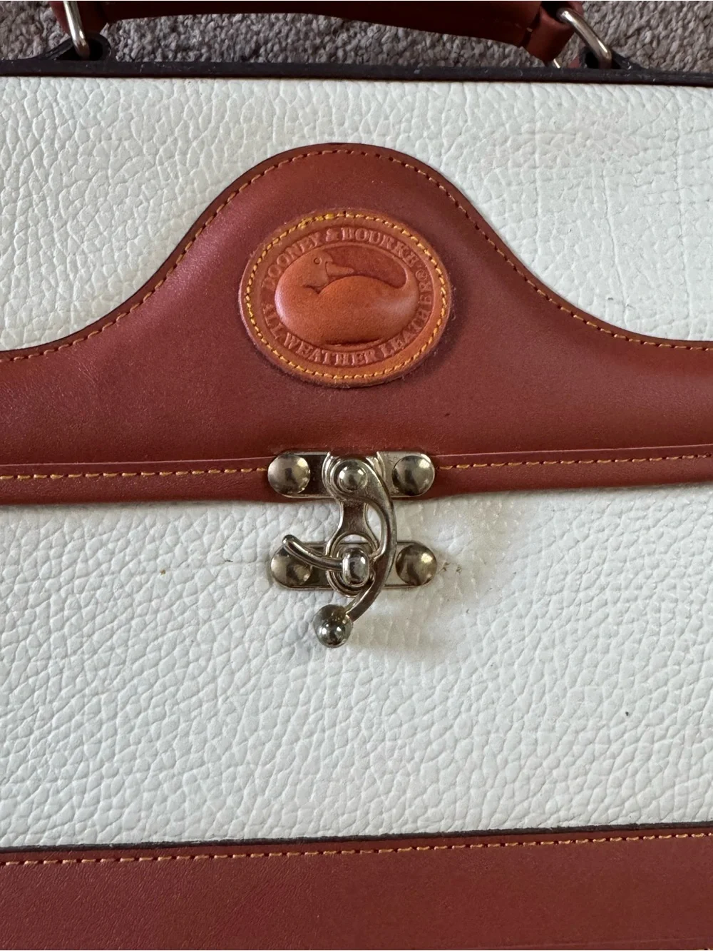 Cream and Brown Leather Top-Handle Satchel